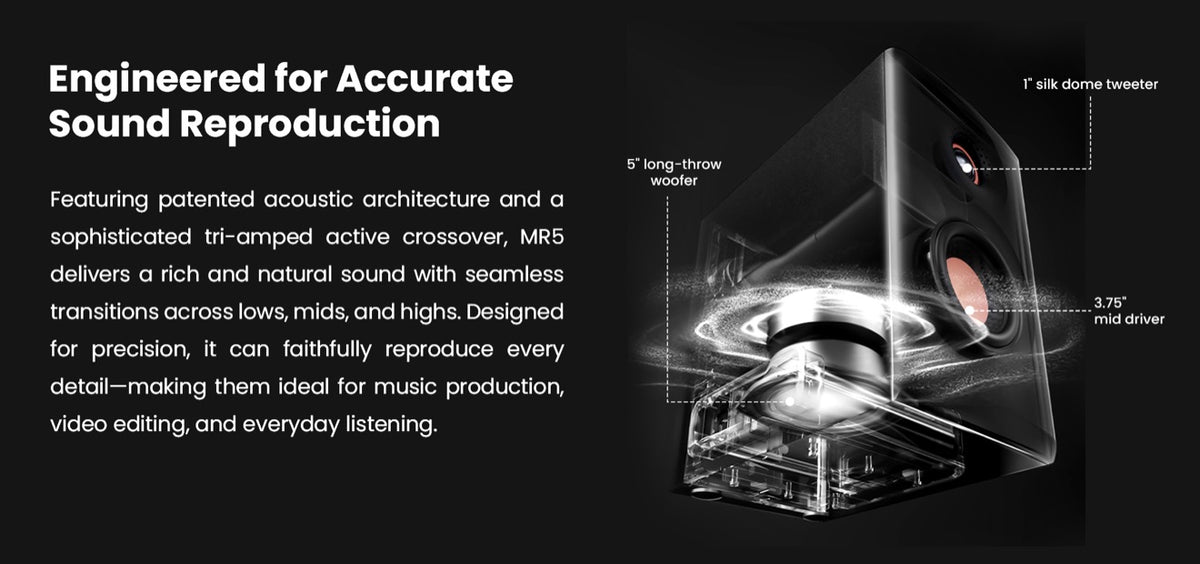 Edifier MR5 | Tri-Amped Powered Studio Monitor Speakers | TRS Input | Hi-Res Audio | Bluetooth V6.0 | – Enjoy it every day